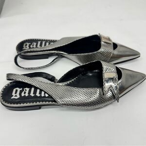 John Galliano Slingback Pointy Flats Silver